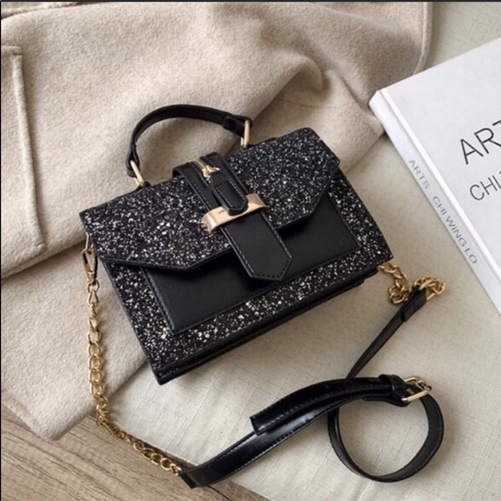 BLACK SEQUIN CROSS BODY PURSE
